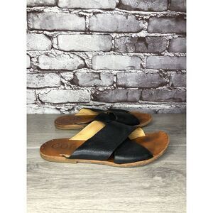 COR by Calleen Cordero Black Leather Cross Strap Flats Slides Sandals Women 10US